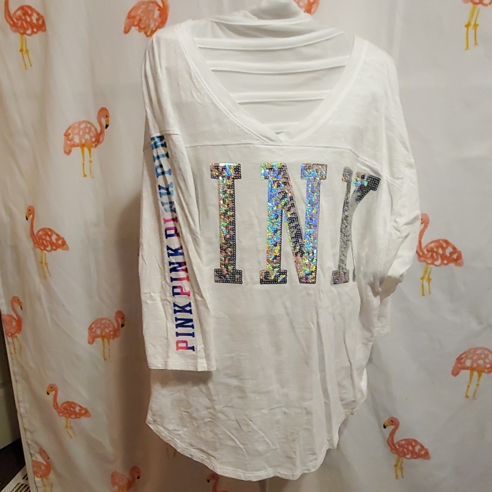 Pink bling 3/4 length sleeve  tee